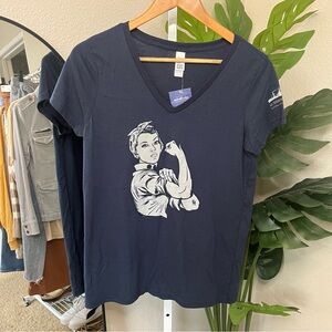 Navy Blue Graphic V-Neck Tee | SS Jeremiah O’Brien Memorial | Sz S